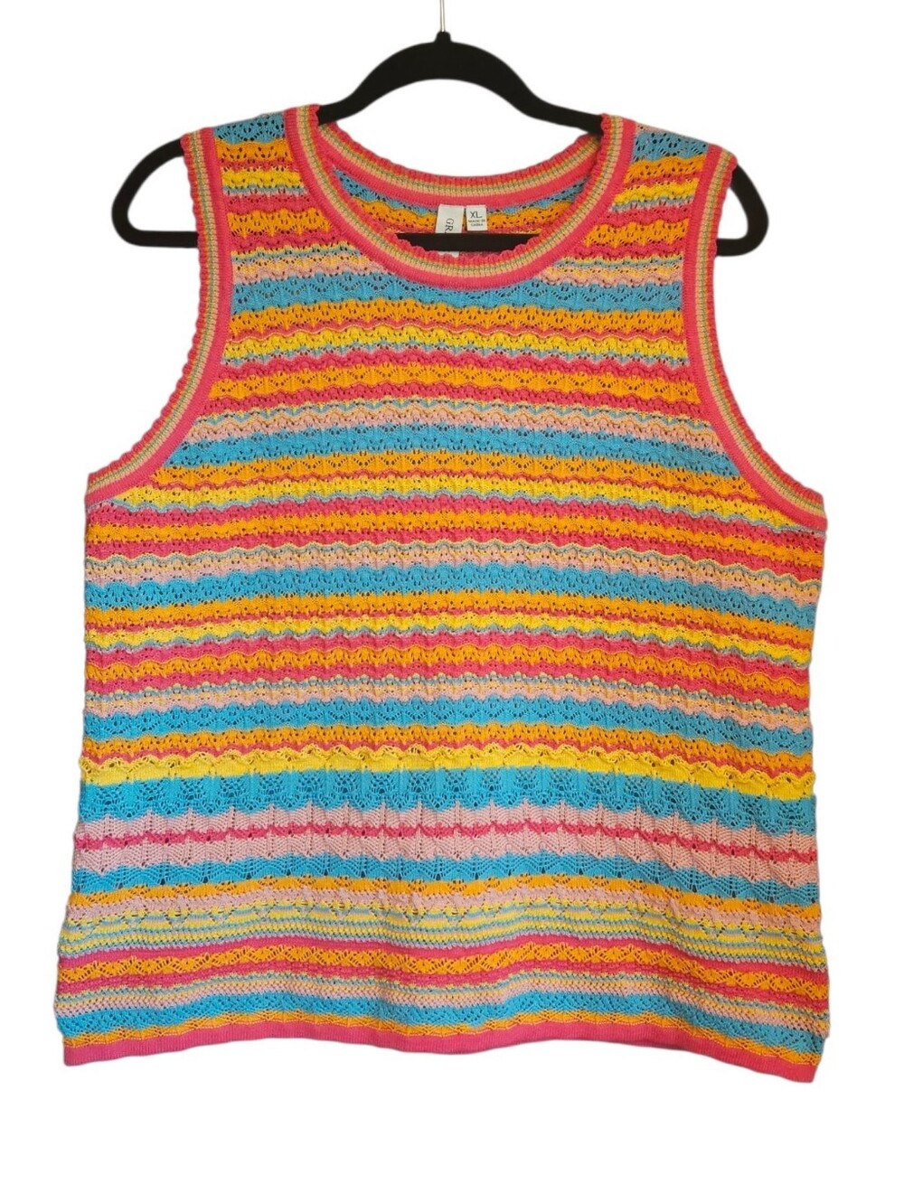 Grace + Karma Colorful Crochet Sweater Tank Top XL